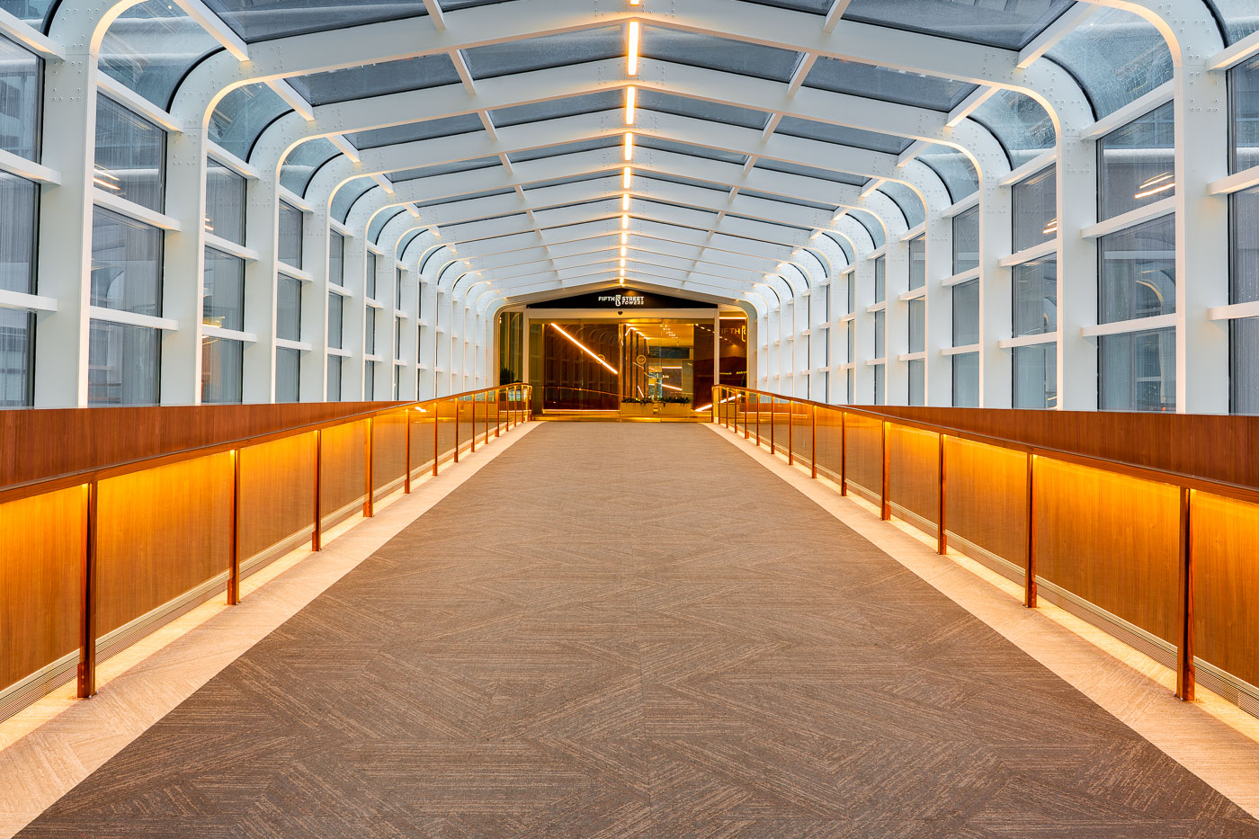 Inside the Fifth Street Towers skyway