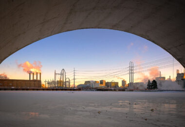 A -20F day during the Polar Vortex. Looking out under the Third Avenue Bridge near downtown Minneapolis.