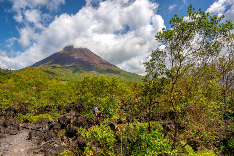 Arenal Volcano Lava Trails, Costa Rica 4 A hiker walks on a lava trail near Arenal Volcano in Costa Rica, a stratovolcano active until 2010.