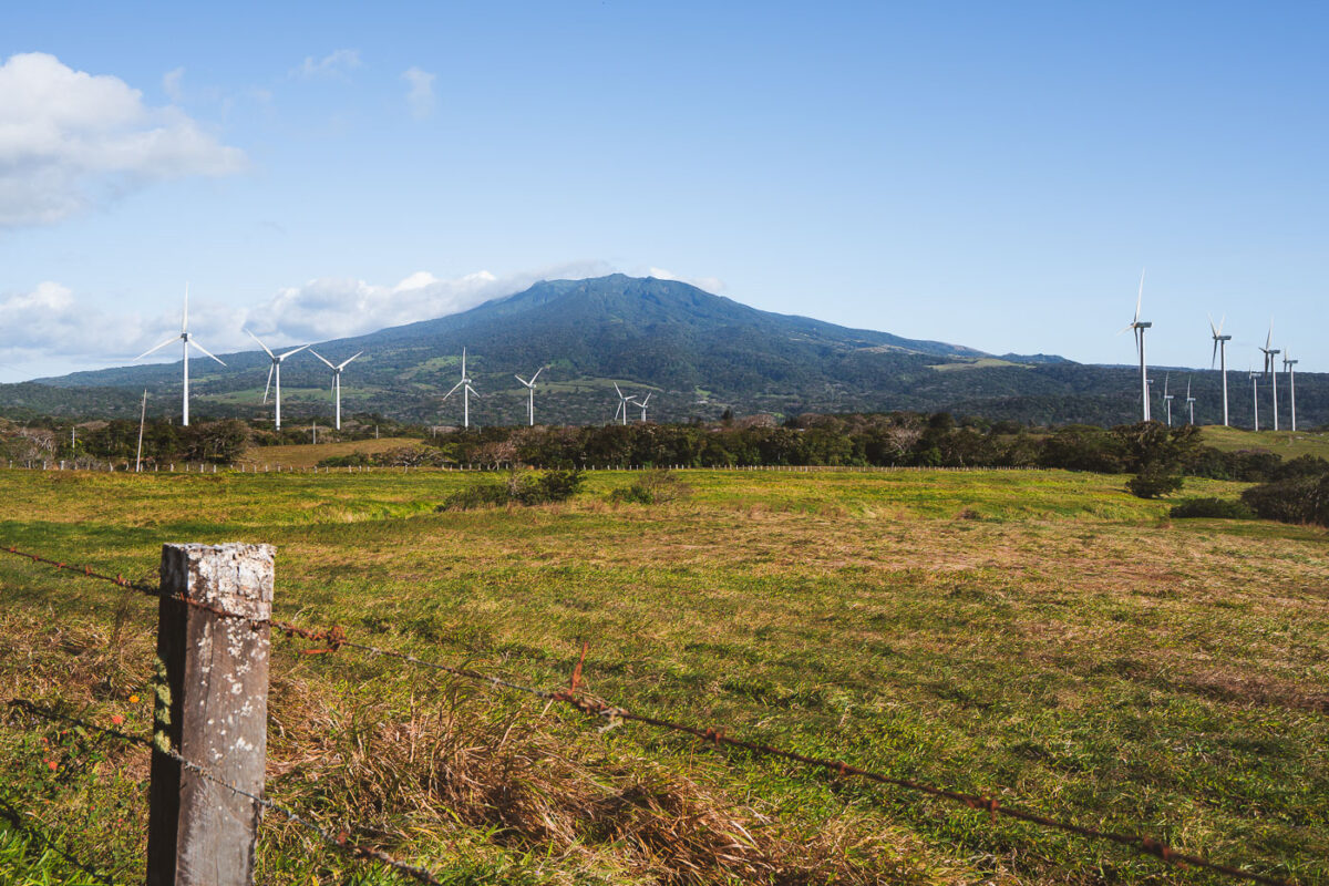 Windmills seen near Volcan Cacao in Costa Rica.