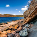 The rocky shore of Jobo Bay near El Jobo in Guanacaste Costa Rica.