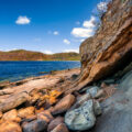 The rocky shore of Jobo Bay near El Jobo in Guanacaste Costa Rica.