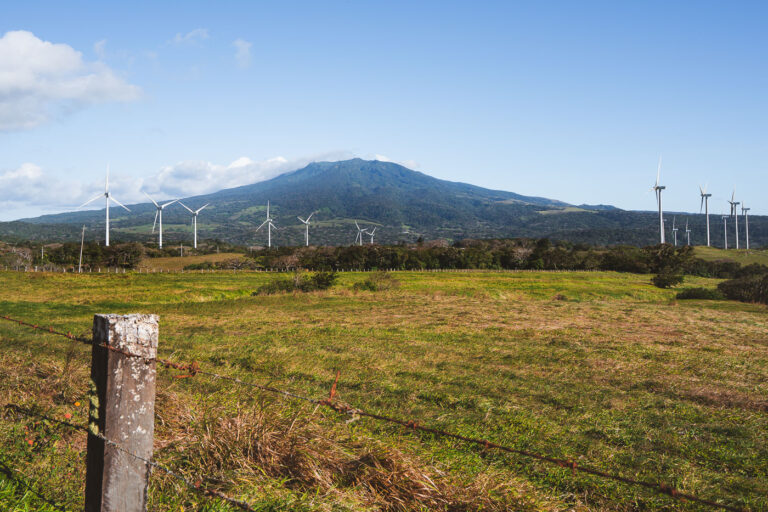 Wind Turbines at Volcan Cacao, Costa Rica 1 Wind turbines at Volcan Cacao, Costa Rica, a stratovolcano known for strong winds suitable for renewable energy.