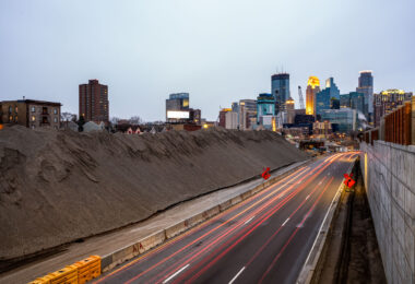 Construction on interstate 35W near downtown Minneapolis.