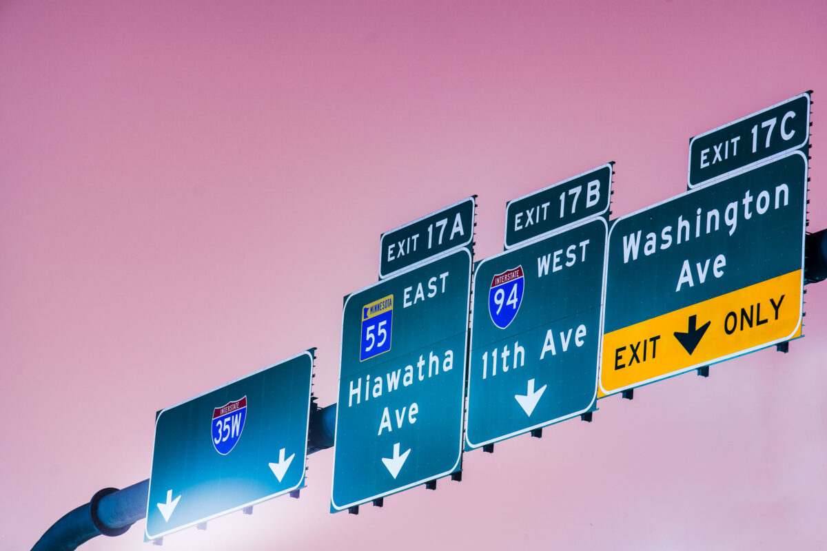 Exit signs on Interstate 35W