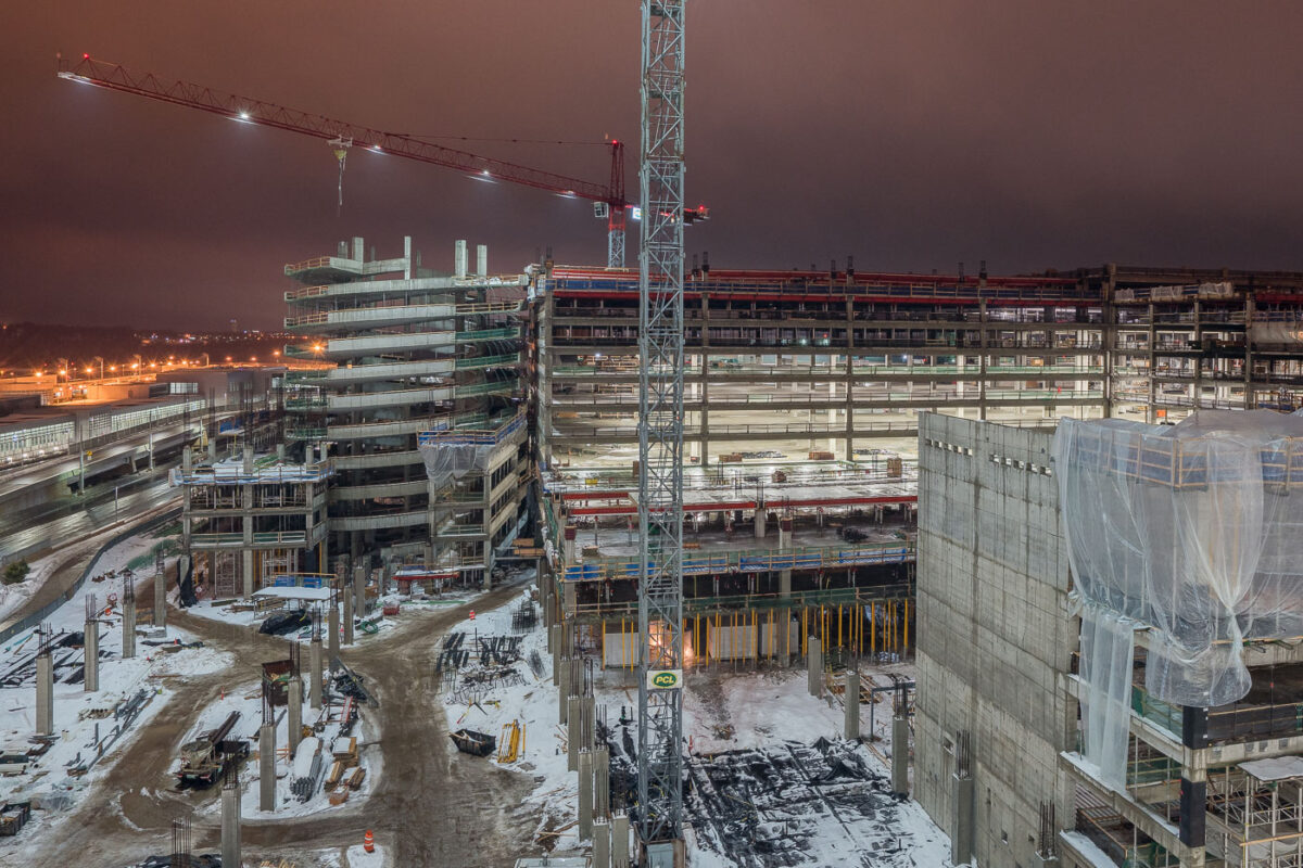 A parking garage under construction at the Minneapolis-St. Paul airport.