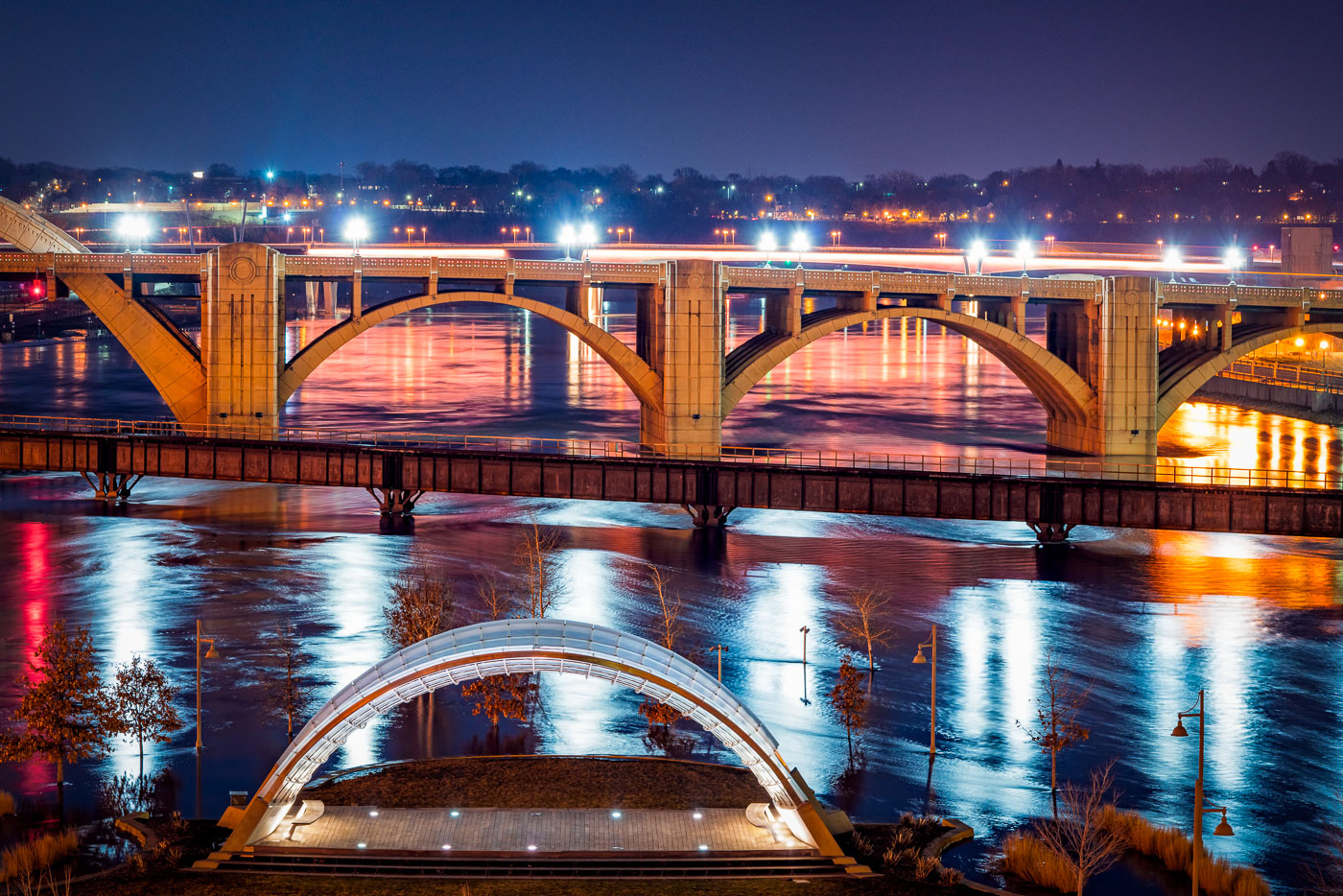 Raspberry Island Bandshell and Wabasha Street Bridge at Night
