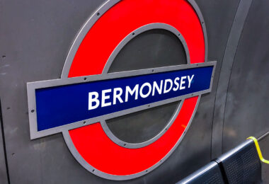Sign above a bench at the Bermondsey Station in London.