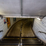 Stairs at the Charing Cross Train station in London.