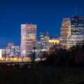 The Downtown Minneapolis skyline from the Cedar Lake Trail.