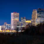 The Downtown Minneapolis skyline from the Cedar Lake Trail.