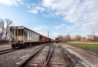 Freight train on the tracks in Mason City, IA.