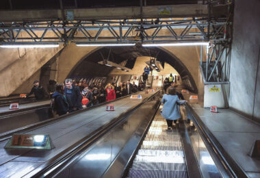 The escalator at the London Bridge Train Station in London in April 2019.