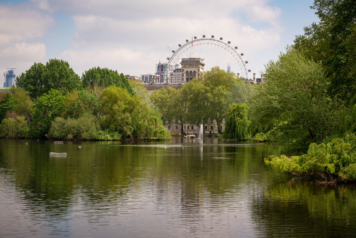 The London Eye visible from St. James Park.