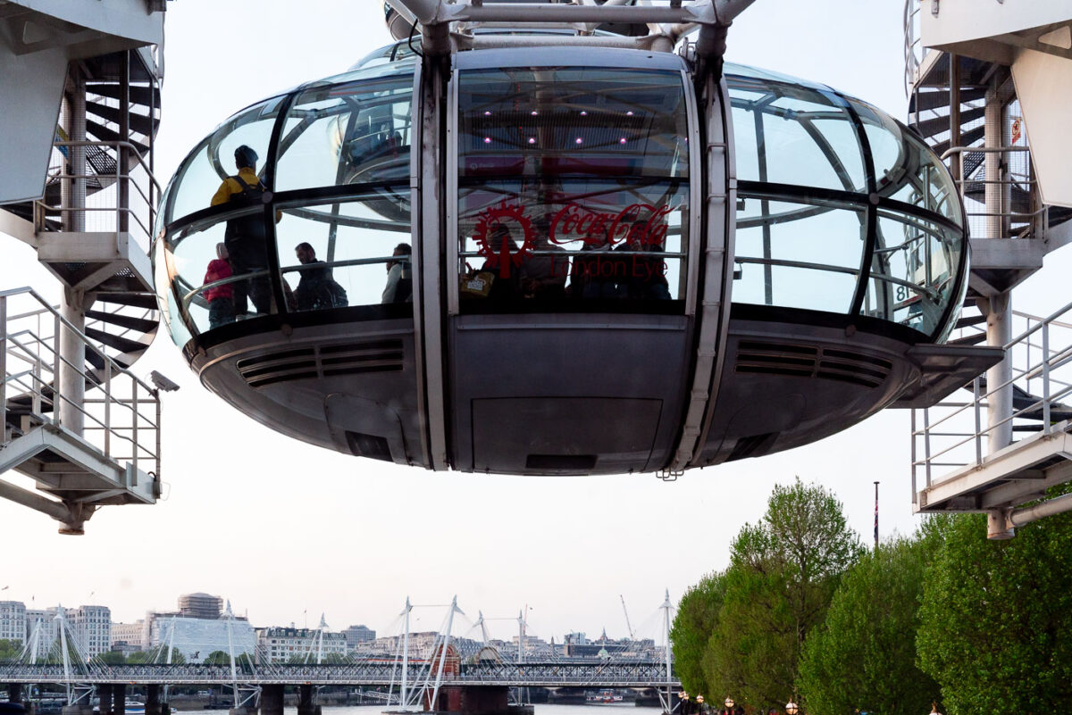 The London Eye tourist attraction in London. Sponsored by Coca-Cola.