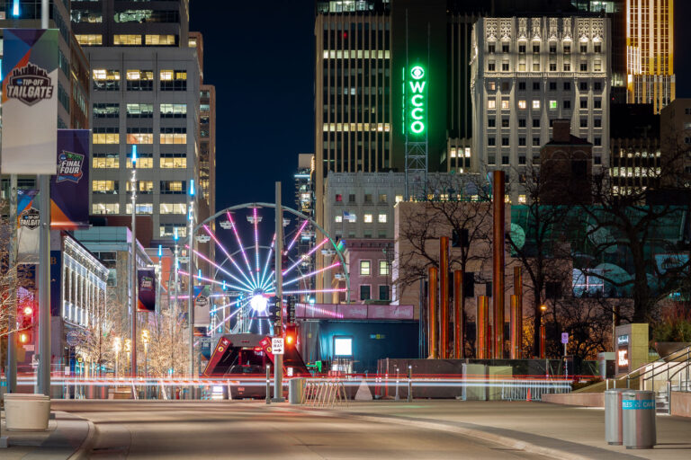 NCAA Final Four Ferris Wheel on Nicollet Mall 3 A ferris wheel set up in downtown Minneapolis during the 2019 NCAA Final Four basketball tournament.