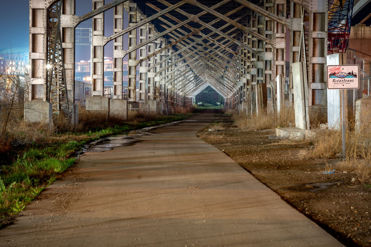 Riverfront Heritage Trail in Kansas City at night