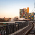 Cedar Riverside apartment complex in Minneapolis as seen from the light rail tracks.