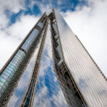 The Shard in London on a partly cloudy day.