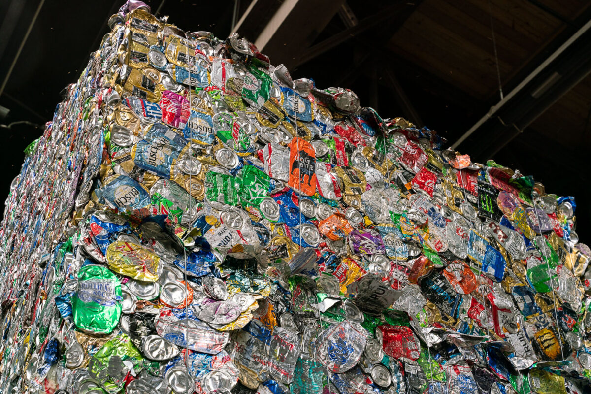 Aluminium Cans pressed together at K&K Metal recycling facility in Minneapolis.