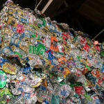 Aluminium Cans pressed together at K&K Metal recycling facility in Minneapolis.