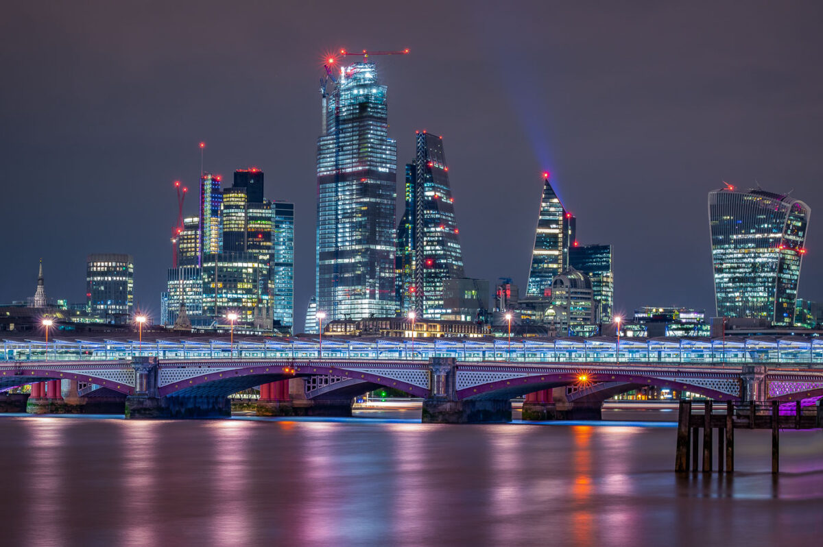 Blackfriars Bridge and the City of London Skyline at Night