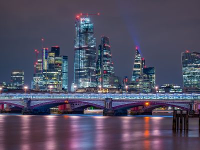 Blackfriars Bridge and City of London skyline, London