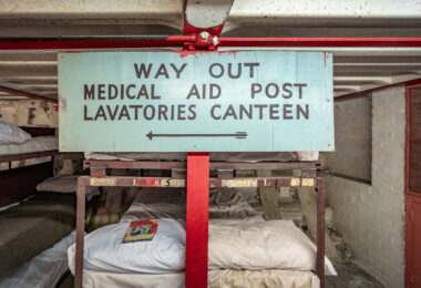 The sleeping area inside the Clapham North deep shelter.