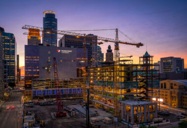 Thrivent Financial's current building and their new building going up.