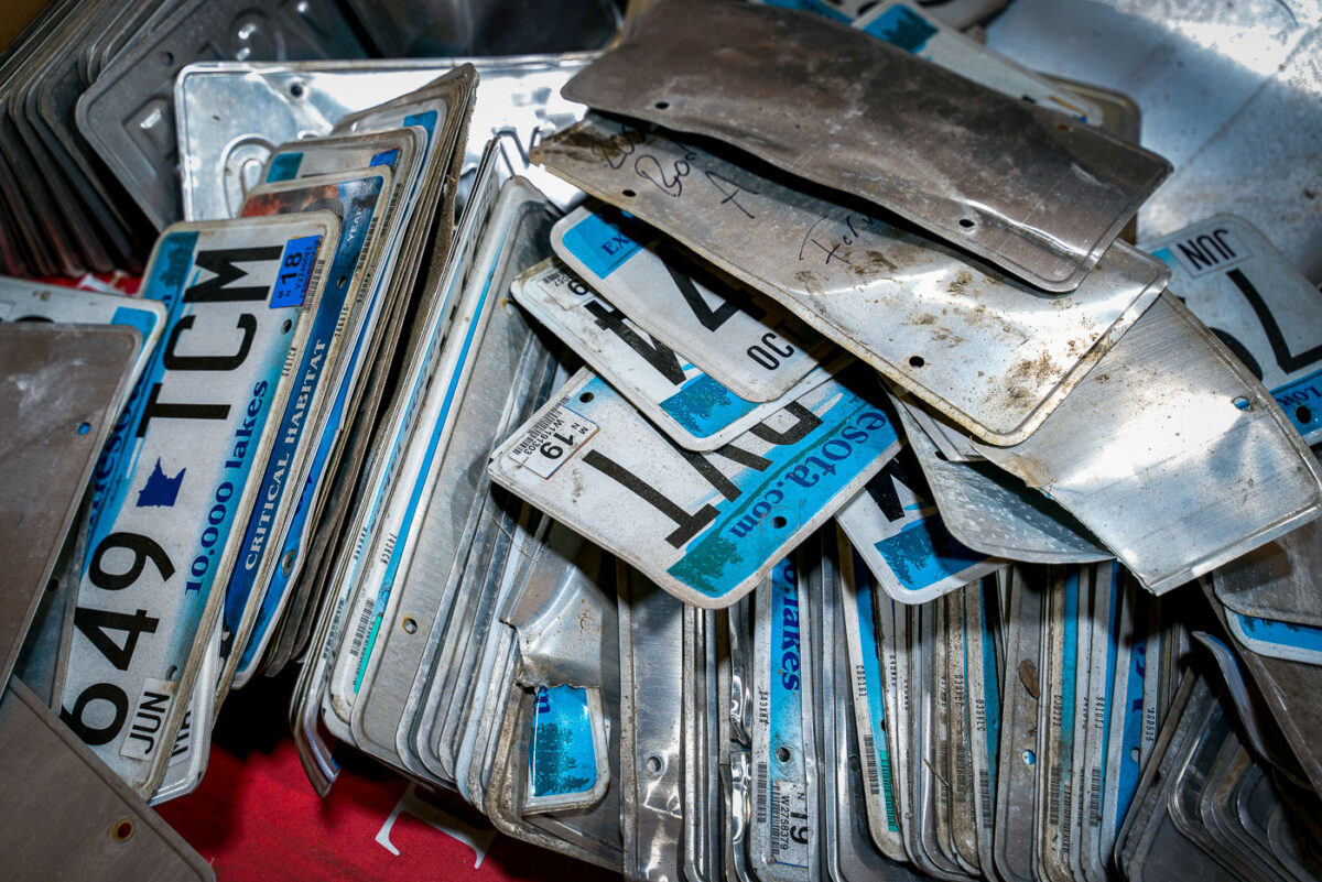 Minnesota license plates at K&K Metal recycling facility in Minneapolis, MN.