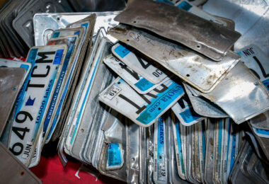 Minnesota license plates at K&K Metal recycling facility in Minneapolis, MN.