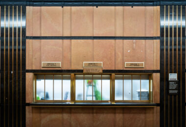 Post Office windows at the downtown Minneapolis main post office.