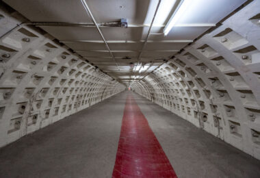 The inside of the Clapham North World War II air raid shelter in London