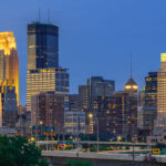 Downtown Minneapolis seen from near the Cedar Lake Trail.