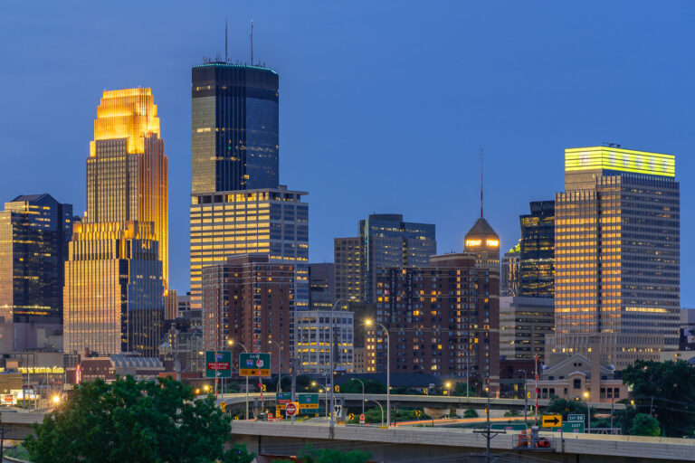 Downtown Minneapolis during blue hour 4 Downtown Minneapolis seen from near the Cedar Lake Trail.