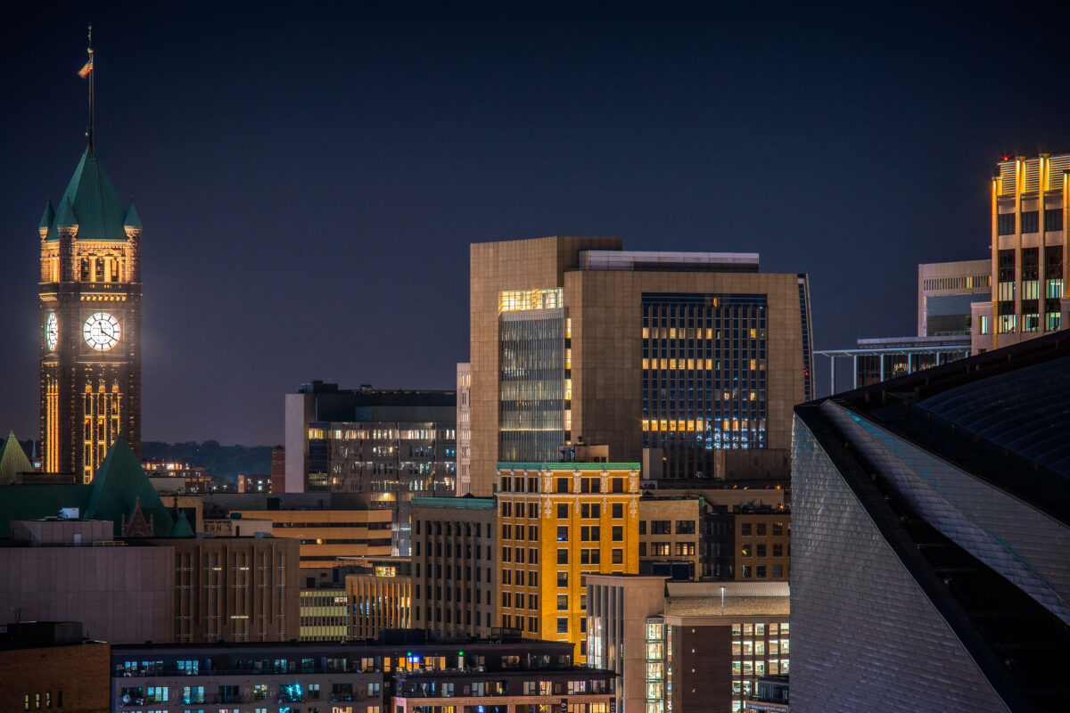 Minneapolis City Hall Clock Tower at Night