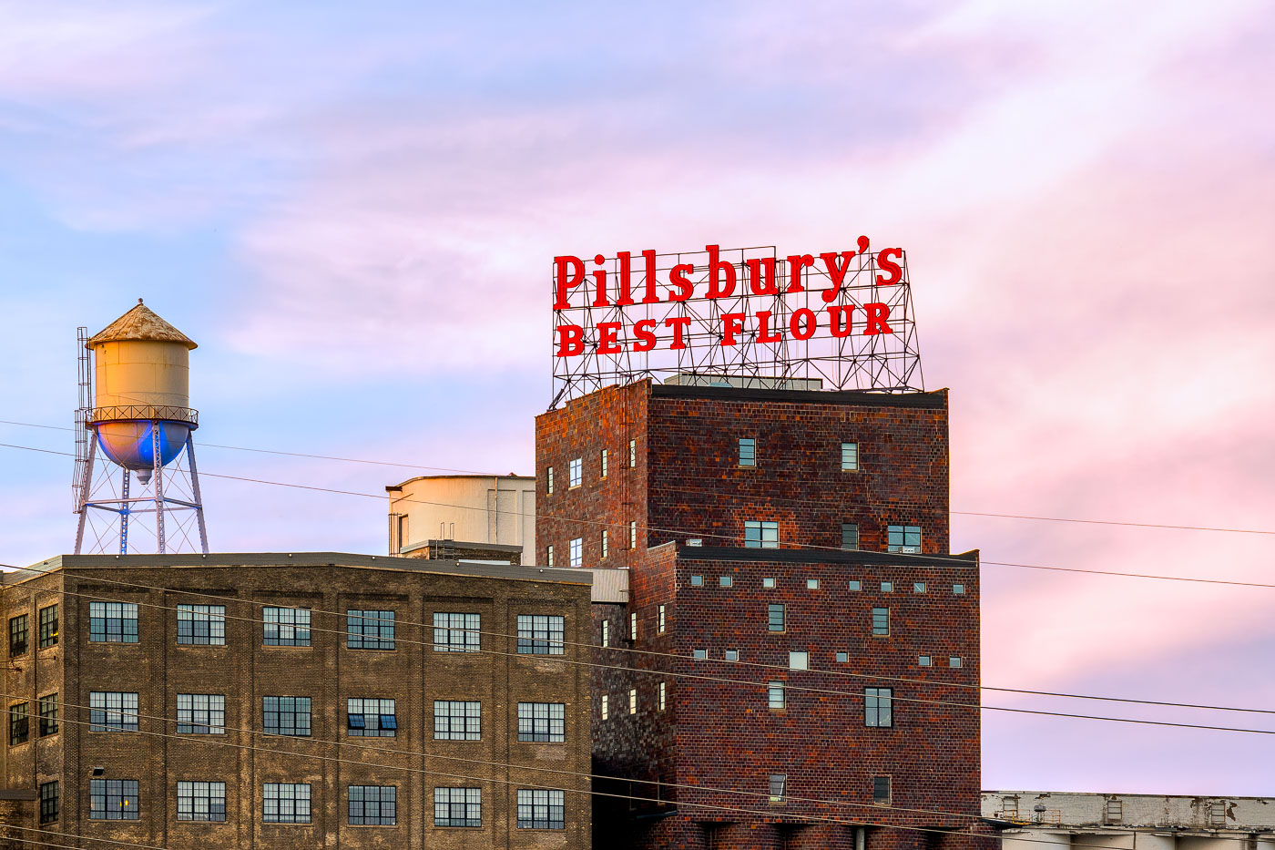 Pillsburys Best Flour Minneapolis during sunset