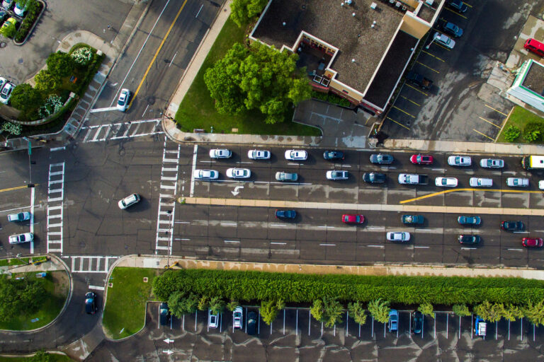 Traffic on Excelsior Boulevard, Minneapolis 2 Aerial view of multi-lane traffic on Excelsior Boulevard near Lake Street, Minneapolis.