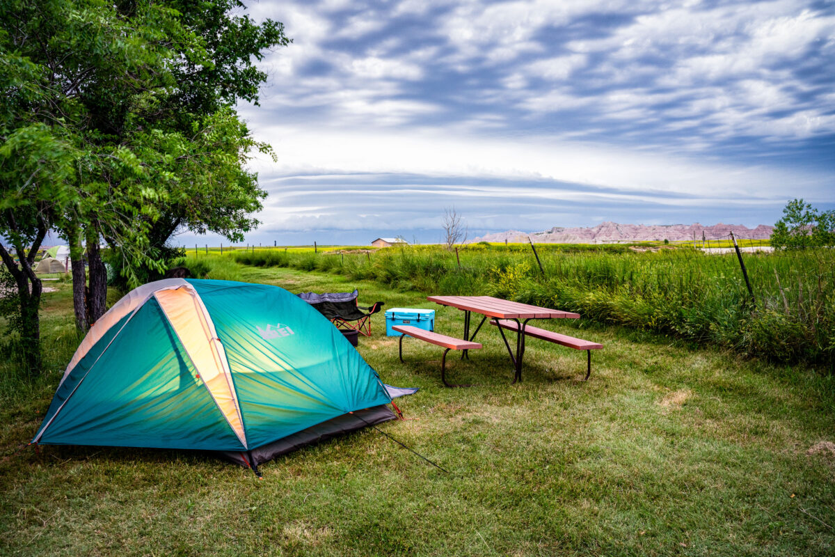 Tent camping at Badlands Hotel & Campground, Interior South Dakota