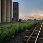 Train tracks outside the long abandoned massive concrete Archer-Daniels-Midland Delmar Elevator No. 7 in Minneapolis.