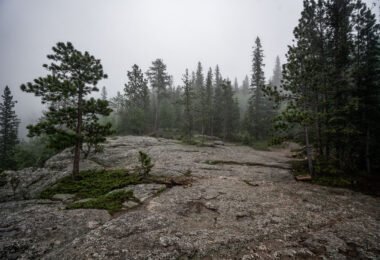 Black Elk Peak (formerly Harney Peak) is the highest natural point in South Dakota, United States. It lies in the Black Elk Wilderness area, in southern Pennington County, in the Black Hills National Forest. The peak lies 3.7 mi (6.0 km) west-southwest of Mount Rushmore. At 7,242 feet (2,207 m), it has been described by the Board on Geographical Names as the highest summit in the United States east of the Rocky Mountains. Though part of the North American Cordillera, it is generally considered to be geologically separate from the Rocky Mountains. Lost Mine peak in the Chisos mountains of Texas, at an elevation of 7,535 feet, is the furthest east peak within the continental United States above 7,000 feet. Source: Wikipedia