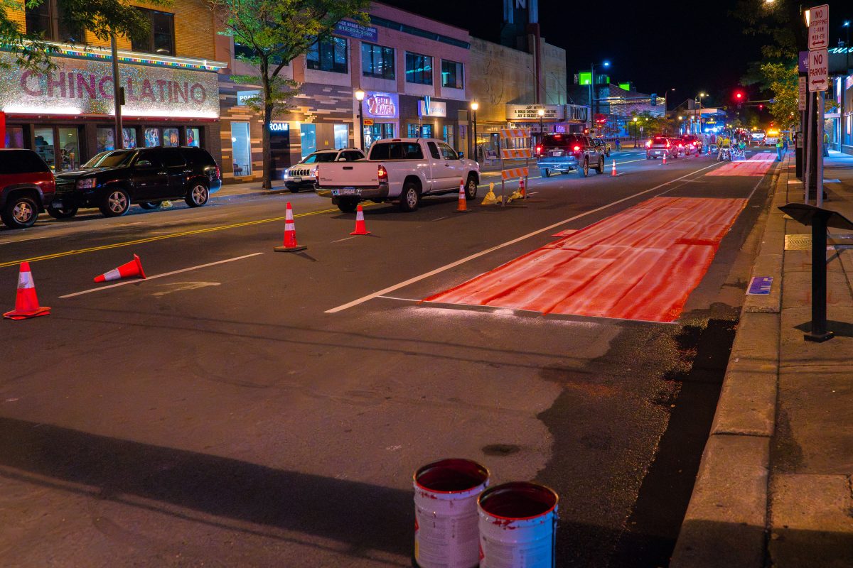 Bus Lane Paint on Hennepin Avenue