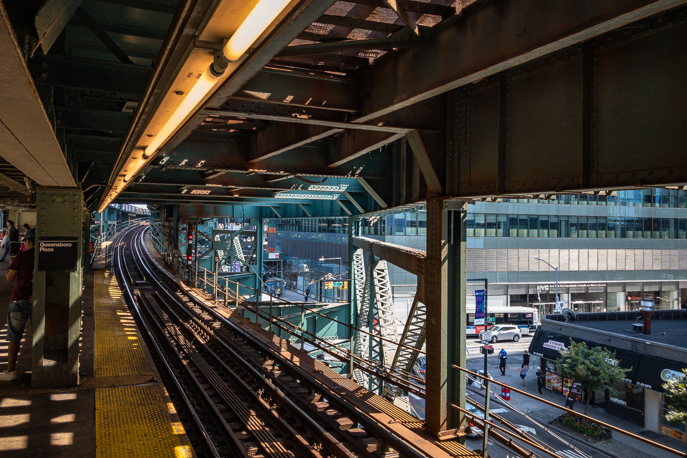 Queensboro Plaza elevated train station in Long Island City, Queens, New York City, a key transit hub serving the 7 train.