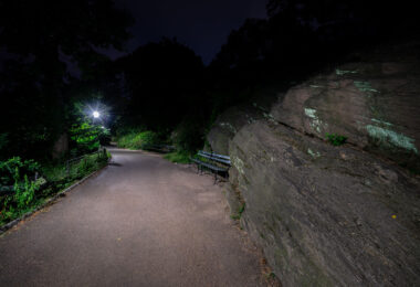 Benches in Central Park on a September evening.