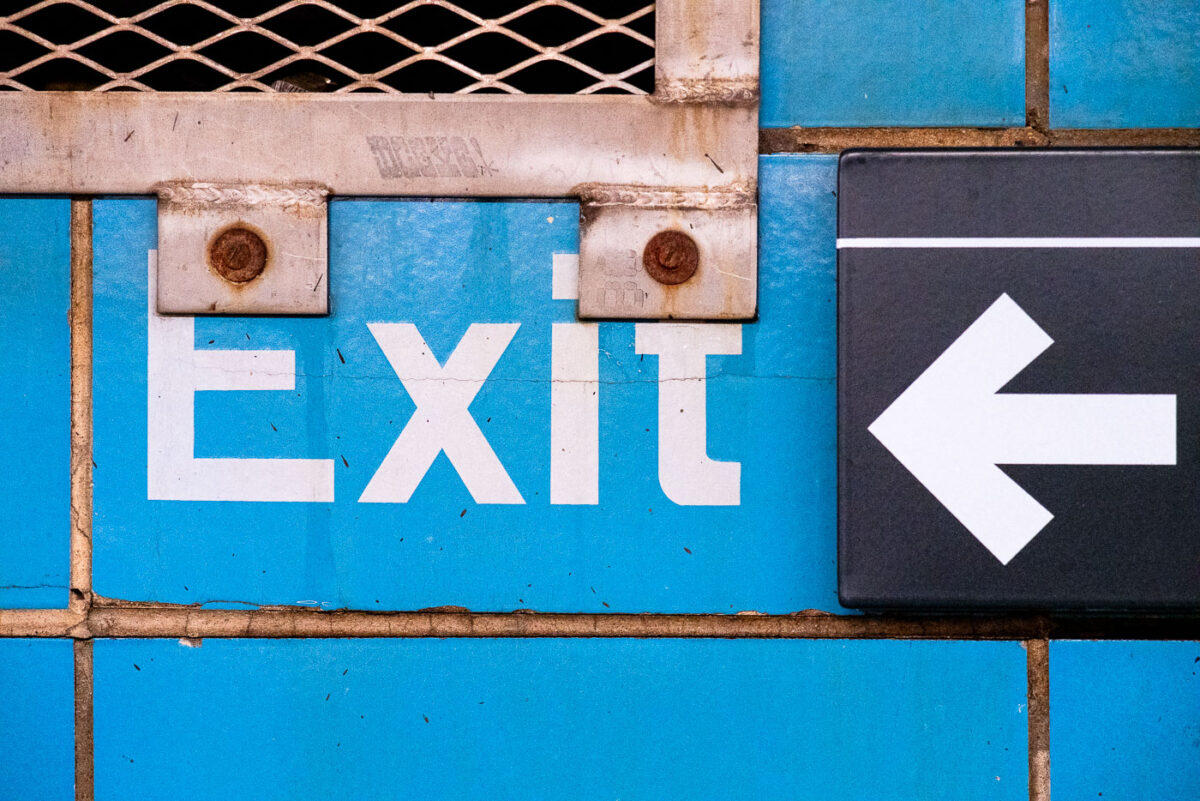 Exit signage at the Rector Street subway station in Manhattan New York City.