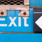 Exit signage at the Rector Street subway station in Manhattan New York City.