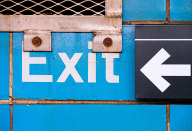 Exit signage at the Rector Street subway station in Manhattan New York City.