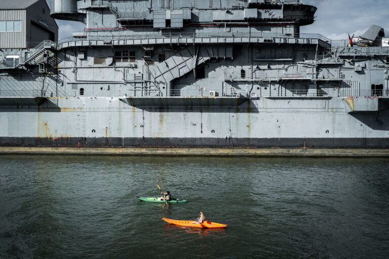 Kayaking along the USS Intrepid in New York City 2 Kayaking along the USS Intrepid in New York City