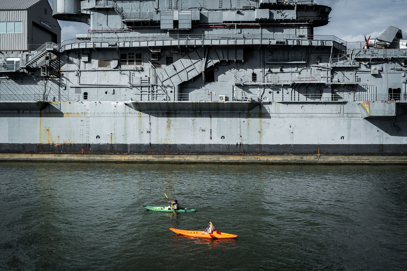 Kayaking along the USS Intrepid in New York City