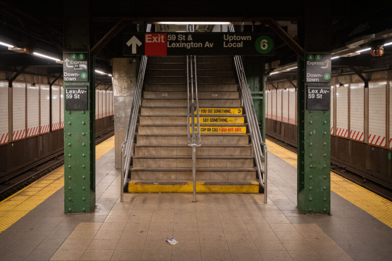 Lexington Ave-59 St Subway Station, New York City 4 Stairs ascend from the platform at the Lexington Avenue-59th Street subway station in New York City, a major transfer point for the MTA.
